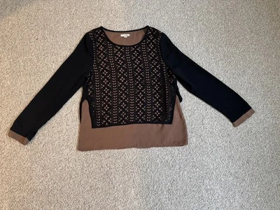 Blusa Camisa Timing Para Mujer Pequeña Manga Larga Negra Marrón En Capas Nueva Foto 1 de 4