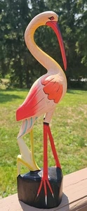 Statua scultura uccellino intagliato a mano vintage gru airone legno dipinto colorato 18” LEGGI - Foto 1 di 17