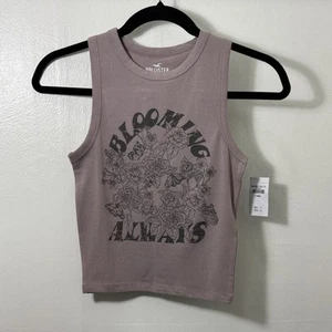 Canotta Hollister donna XS cropped viola floreale nuova con etichetta 'Blooming Always' - Foto 1 di 3