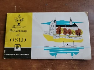 Taschenkarte Oslo, Norwegen Bergens Privatbank 50er Jahre Faltkarte - Bild 1 von 4
