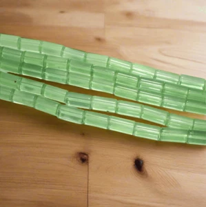 5 Strings Light Green Tube Glass Beads 16x8mm - Picture 1 of 20