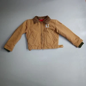 Vtg Carhartt Corduroy Collar Canvas Red Lined Work Jacket Youth Kids Small - Picture 1 of 11