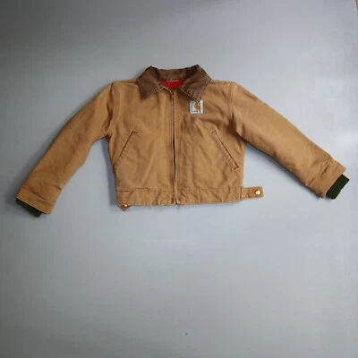 Vtg Carhartt Corduroy Collar Canvas Red Lined Work Jacket Youth Kids Small - Image 1 of 4