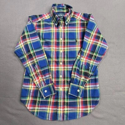 Camisa Ralph Lauren Oxford Madras Cuadros Azul Abotonada Abajo Poni Negra Niños S (8) Foto 1 de 4