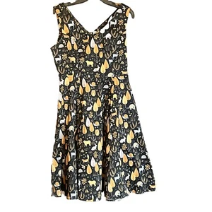 Eva Rose Black Woodland Animal Fit And Flare Dress Size L - Picture 1 of 5