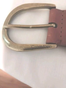 Calvin Klein Women's Brown Leather Belt With Stitching 47"L- 1 3/4 W - Picture 1 of 5