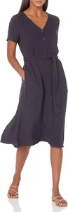 Amazon essentials navy short sleeve button front tie midi dress size XXL #2 - Picture 1 of 5