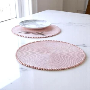 Pink Round Pom Pom Placemats Set Of 4 Table Mats Dining Tableware Essential 38c - Picture 1 of 2
