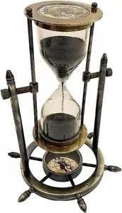Antiguo Reloj de Arena de Latón Temporizador de Arena 8" Reloj de Arena Decoración de Mesa con Base de Brújula - Imagen 1 de 7
