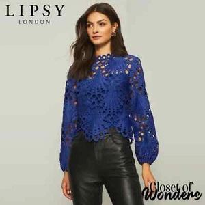 Lipsy Premium Cutwork Lace long sleeve Blue blouse size 6 - 8 - Picture 1 of 7