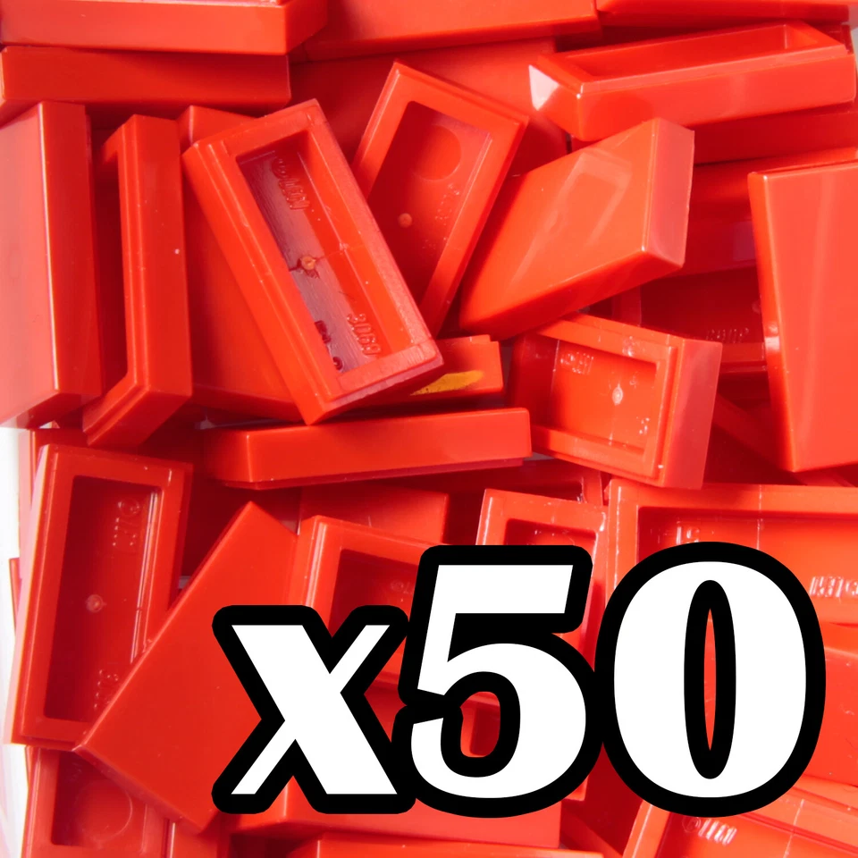  NEW LEGO - TILES - 1 x 2 - Red tile x 50 - 1x2 smooth flat tiled - Image 1 of 1