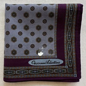 VTG Handkerchief Classic Dark Red Geometric Pocket Square Gray Purple Cotton 19" - Picture 1 of 3