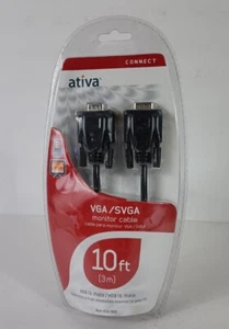 Ativa VGA/SVGA Monitor Cable 10ft HDB15 male / HDB15 male High Resolution - New - Picture 1 of 5