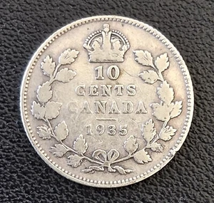 1935 Canada Silver 10-Cent Dime - King George V - 80% Silver - Imagen 1 de 2