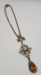 Rodrigo Otazu Swarovski Crystal Statement Necklace Amber Aurora Borealis Silver - Picture 1 of 17