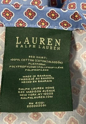 Falda de cama Ralph Lauren Queen estampado azul 100 % algodón plataforma polipropeleno Foto 1 de 4