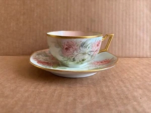 T&V Limoges Floral Teetasse & Untertasse handbemalt Goldrand signiert Ester Miler - Bild 1 von 9