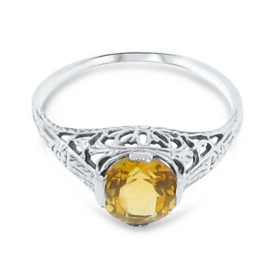 ANILLO ANTIGUO ESTILO DECO PLATA ESTERLINA 925 1 CT LABORATORIO FILIGRANA CITRINO 004X Foto 1 de 4