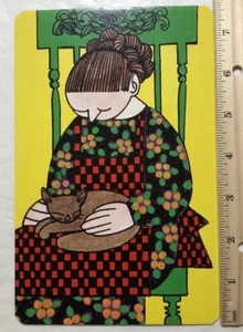 Cartolina oversize da donna seduta con il suo gatto cartone - Foto 1 di 2