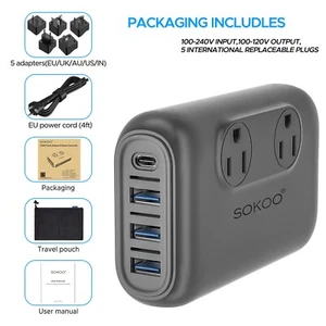 220v to 110v Converter, Voltage Converter US to Europe with 3 USB A and 1 USB C - Picture 1 of 7