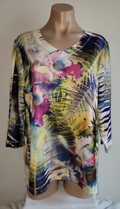 Chicos 3 XL 16-18 Tropical Palms Floral Vacation 3/4 Sleeve Blouse Top - Picture 1 of 7
