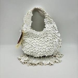 NWT Floral Fully Beaded White Hand Bag Purse Handcrafted India TikTok Viral - Picture 1 of 5
