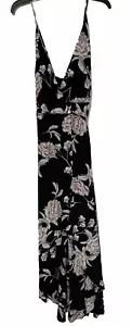 Yumi Kim Women’s Wrap Maxi Dress Size M Silk Black Floral Spaghetti Strap #87 - Picture 1 of 6