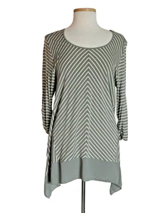 Chico's Diagonal Striped Asymmetrical Green Combo Woven & Knit Top no tags ( L ) - Picture 1 of 4