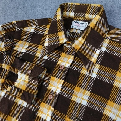 Vintage Arrow Shirt Mens Medium Brown Yellow Scrambler Knit Dagger Collar 70s - Image 1 of 4