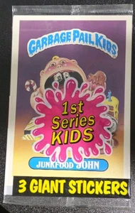 1986 GARBAGE PAIL KIDS Junkfood John 5x7 GIANT STICKER CARD SEALED PACK ungeöffnet - Bild 1 von 1