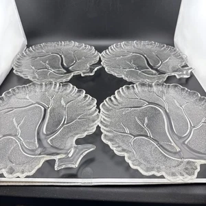 4 Vintage Hazel Atlas "Tree of Life" Clear Frosted Textured Glass Snack Plates - Picture 1 of 11