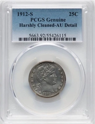 1912 S Barber Silver Quarter Dollar 25C - PCGS AU Detail - Image 1 of 4