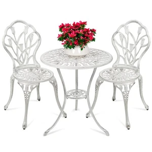 3-Piece Outdoor Rust-Resistant Cast Aluminum Patio Bistro Set w/Tulip Design,... - Picture 1 of 7