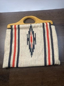 Vintage Chimayo Stil Handtasche handgewebt 100 % Wolle Indianer Holzgriff - Bild 1 von 7