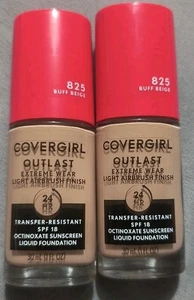 (2) COVERGIRL 825 Buff Beige Outlast Extreme Wear Fondotinta Liquido Sigillato - Foto 1 di 3