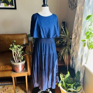 Maison Tara Navy Linen Sleeveless Maxi Dress Boho Peasant Hippie Size 12 N E W - Picture 1 of 17