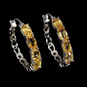 925 Sterling Silver Earrings Oval Citrine 6x4mm Natural Gemstone Jewelry - Picture 1 of 13