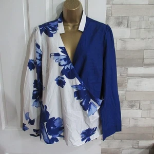 UNBRANDED ● size 2XL 20 ● blue white floral wrap blouse top womens ladies - Picture 1 of 4