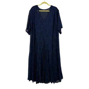 Vintage 90s Maxi Dress Lace Navy Blue Flowy Boho Tea Fairy Festival Witchy - Picture 1 of 16