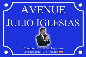 RÉPLIQUE PLAQUE RUE Enrique Julio IGLESIAS ALU 30X20cm - Picture 1 of 1