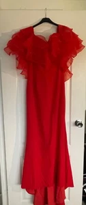 Asos Flare neck, fish tail red maxi party and wedding dress - Picture 1 of 6