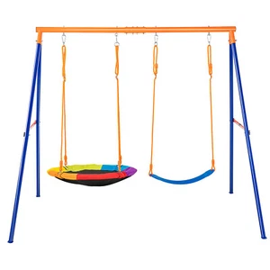 VEVOR Swing Sets for Backyard 1 Saucer 1 Belt Swing Seat A-Frame Metal Stand - Picture 1 of 12