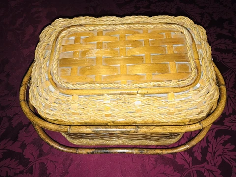 Vintage Picnic Basket Wicker/Bamboo 13x8” Inside Basket Cover