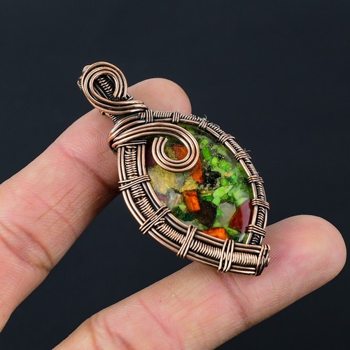 VETEMENTS Ciondolo Oyster Pietra Preziosa Turchese Fatto a Mano Filo di Rame Avvolto Gioielli CCP 053