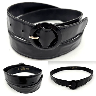 Cinturón vintage años 80 Harry Goldberg Belt Co charol negro 28-32" Foto 1 de 4