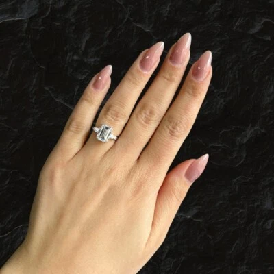 Platinum Wedding Diamond Ring Lab Grown Emerald 3.50 Carat IGI Certified PT950  - Image 1 of 4