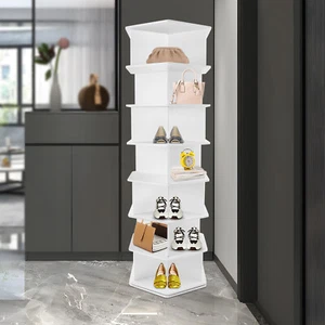 7-stufiges drehbares Schuhständer freistehendes Schuhregal weiß Schuh Organizer - Bild 1 von 21