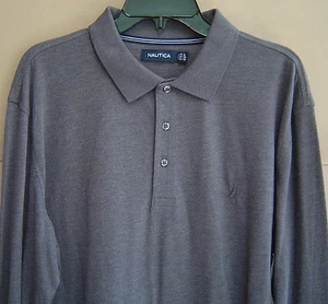 Neu mit Etikett $ 70 Nautica Herren XL SLIM FIT MELIERT L/S POLOSHIRT anthrazitgrau K63662 - Bild 1 von 4