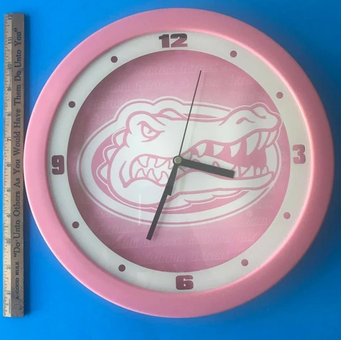 University of Florida FL GATORS PINK Wall CLOCK Round Sun Time Works Perfectly Cover
