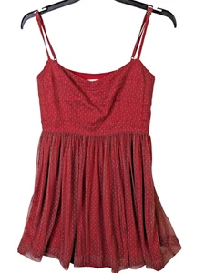 FOSSIL Women size L Skater Dress Fit & Flare Sheer Layered Zip Side Sparkle Glam - Picture 1 of 13
